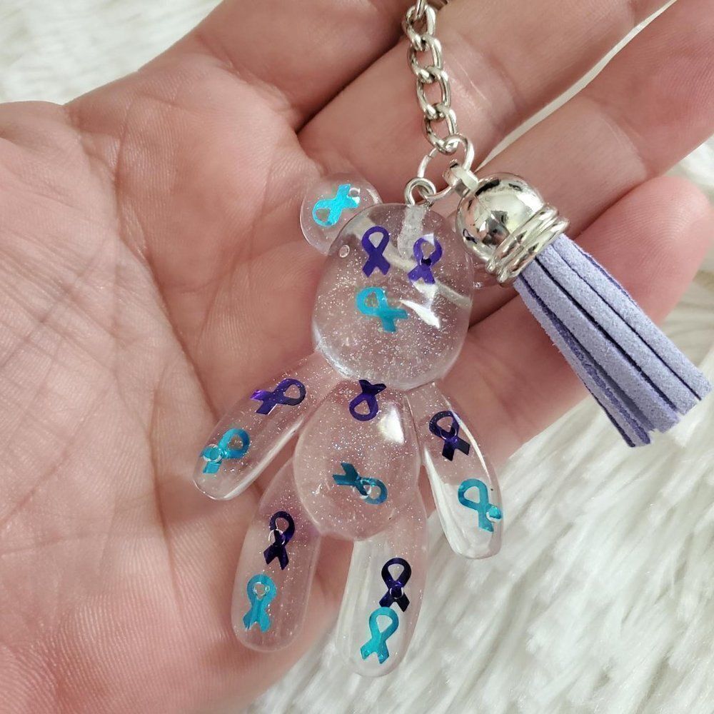 Suicide Awareness Ribbon Bear Keychain
